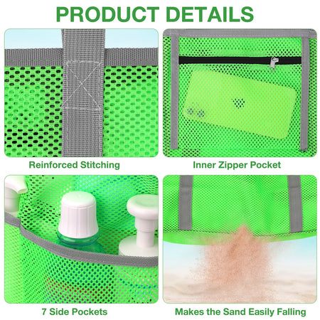 Mesh Beach Bag, Mesh Tote Bag for Women Oversized Beach Tote Bag with 9 Pockets (Green)
