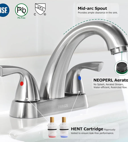 2-Handle Bathroom Sink Faucet with Drain Assembly and Supply Hose Lead-Free Cupc Lavatory Faucet Mixer Double Handle Tap Deck Mounted Brushed Nickel,13598