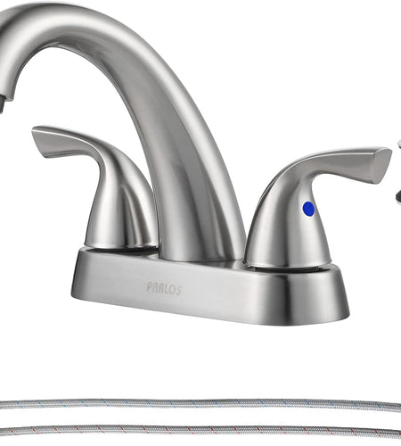 2-Handle Bathroom Sink Faucet with Drain Assembly and Supply Hose Lead-Free Cupc Lavatory Faucet Mixer Double Handle Tap Deck Mounted Brushed Nickel,13598