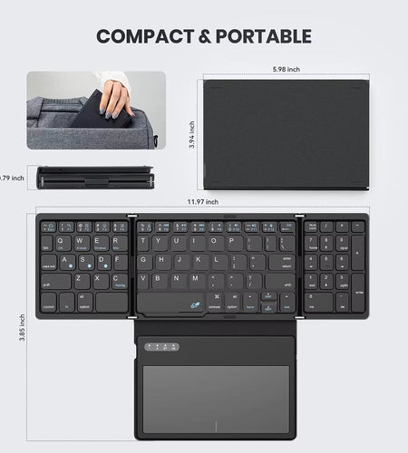 Foldable Bluetooth Keyboard Portable Full Size Folding Keyboard with Touchpad Wireless Travel Keyboard for Windows/Ios/Android