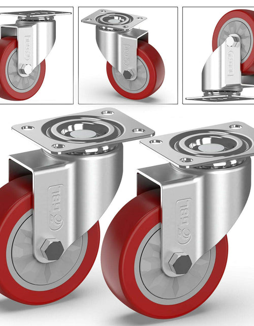 Load image into Gallery viewer, 4&quot; Heavy Duty Caster Wheels without Brakes + Screws - up to 1320Lbs - Set of 4 No Floor Marks Silent Castor for Furniture - Rubbered Trolley or Pallet Swivel Wheels - Silver Casters
