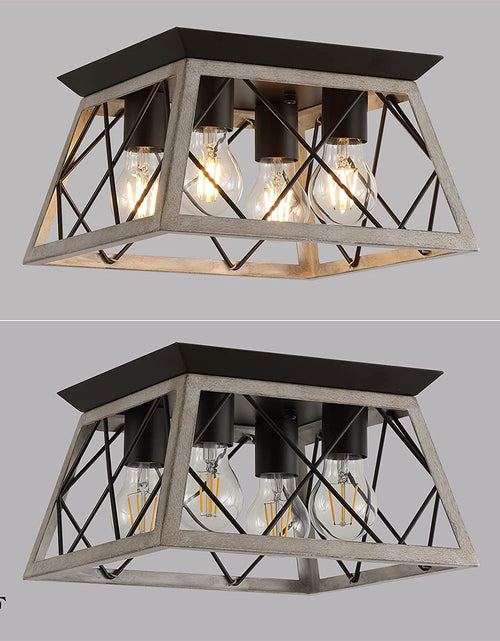 Load image into Gallery viewer, Farmhouse Ceiling Light Oak Semi Flush Mount Vintage 4-Light Square Rustic Island Light Fixtures for Entryway Hallway Dining Room Living Room Bedroom
