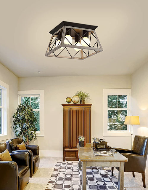 Load image into Gallery viewer, Farmhouse Ceiling Light Oak Semi Flush Mount Vintage 4-Light Square Rustic Island Light Fixtures for Entryway Hallway Dining Room Living Room Bedroom
