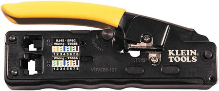 VDV226-107 Compact Ratcheting Modular Data Cable Crimper / Wire Stripper / Wire Cutter, CAT6, CAT5, CAT3, Flat-Satin Voice Cable