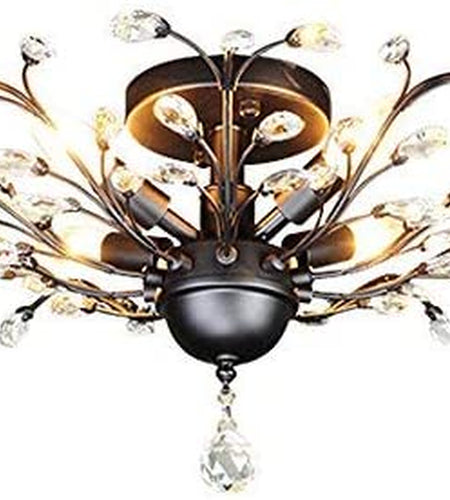 -Light Vintage Crystal Branches Chandeliers Black Ceiling Light Flush Mounted Fixture with 4 Light 160W 24.5" Dia