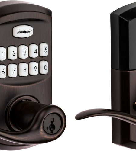 99170-002 Smartcode 917 Keypad Keyless Entry Traditional Residential Electronic Lever Deadbolt Alternative with Tustin Door Handle and Smartkey Security, Venetian Bronze