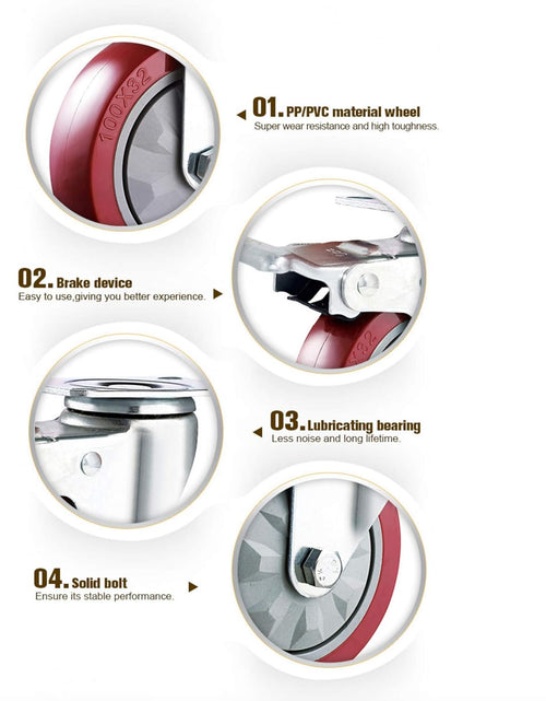 Load image into Gallery viewer, 4&quot; Heavy Duty Caster Wheels without Brakes + Screws - up to 1320Lbs - Set of 4 No Floor Marks Silent Castor for Furniture - Rubbered Trolley or Pallet Swivel Wheels - Silver Casters
