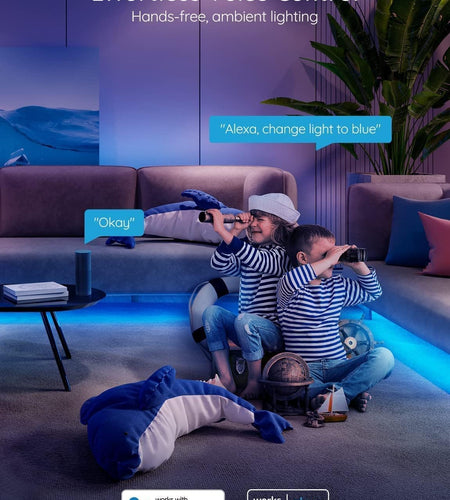 Smart LED Strip Lights, 16.4Ft Wifi LED Lights Work with Alexa and Google Assistant, RGB Color Changing, 16 Million Colors with App Control and Music Sync for Home, Kitchen, TV, Party