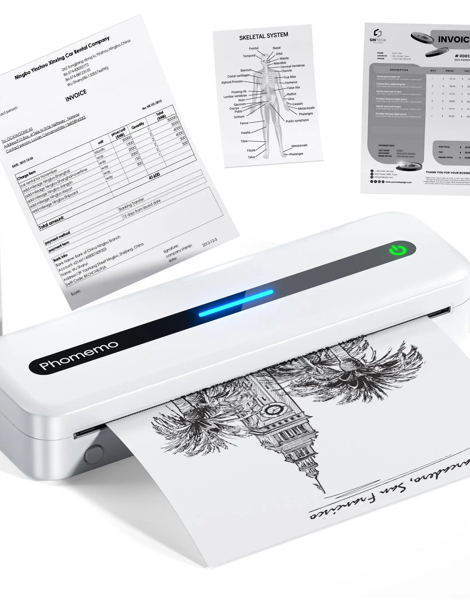 M832 Portable Printer A4 BT Printer for Travel 300Dpi Wireless Inkless Thermal Printer Use in Ios Android Phone Laptop