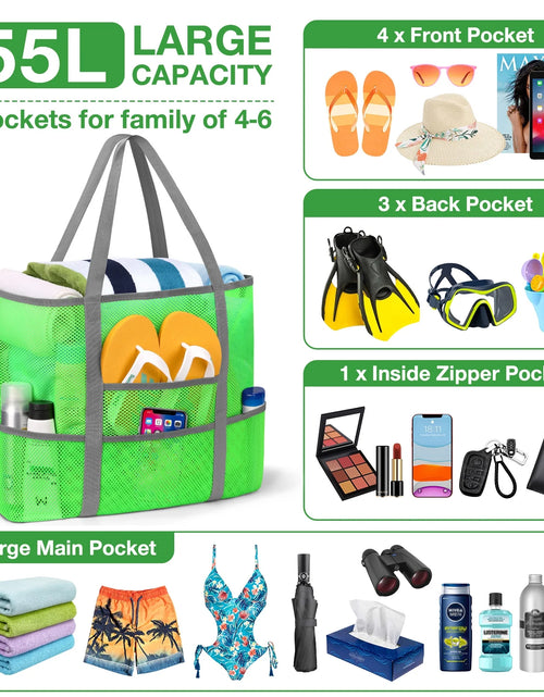 Load image into Gallery viewer, Mesh Beach Bag, Mesh Tote Bag for Women Oversized Beach Tote Bag with 9 Pockets (Green)
