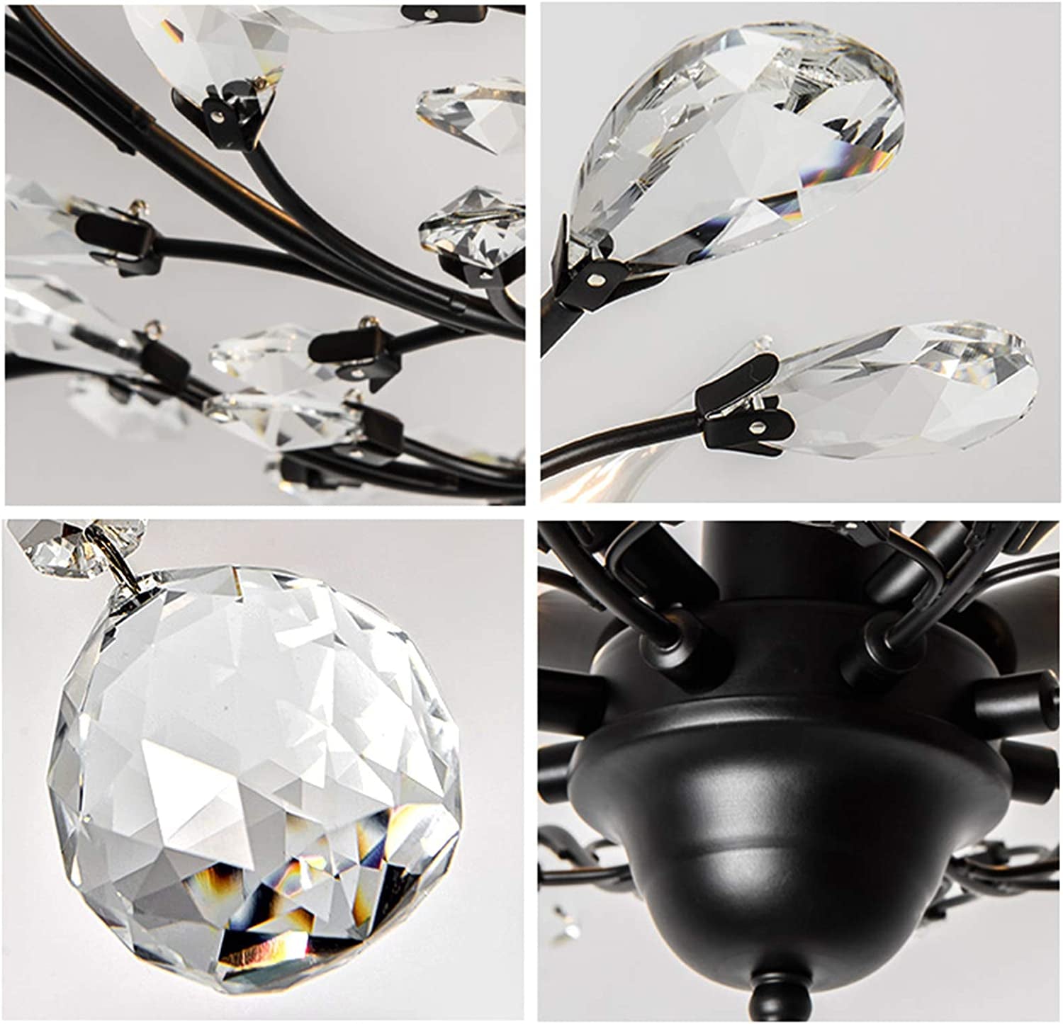 -Light Vintage Crystal Branches Chandeliers Black Ceiling Light Flush Mounted Fixture with 4 Light 160W 24.5" Dia
