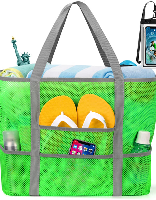 Load image into Gallery viewer, Mesh Beach Bag, Mesh Tote Bag for Women Oversized Beach Tote Bag with 9 Pockets (Green)
