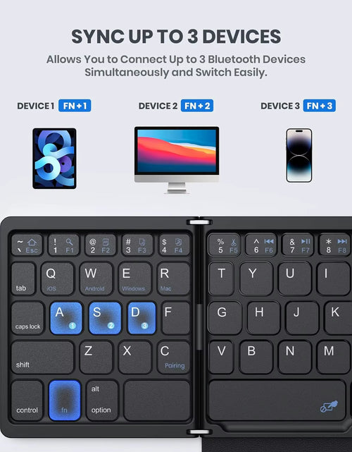 Load image into Gallery viewer, Foldable Bluetooth Keyboard Portable Full Size Folding Keyboard with Touchpad Wireless Travel Keyboard for Windows/Ios/Android
