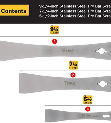 17007 3-Piece Stainless Steel Pry Bar Scraper Set,Silver