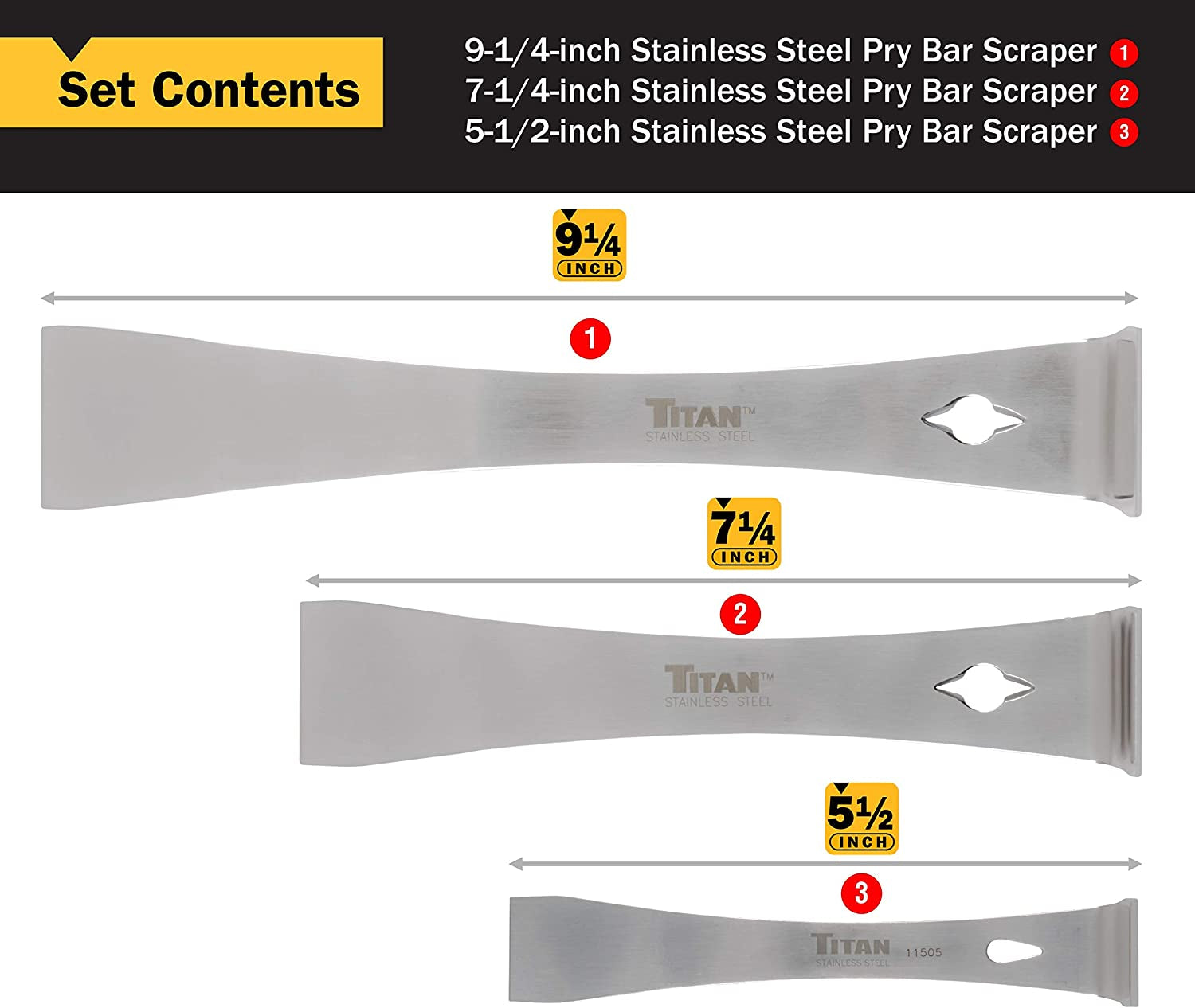 17007 3-Piece Stainless Steel Pry Bar Scraper Set,Silver