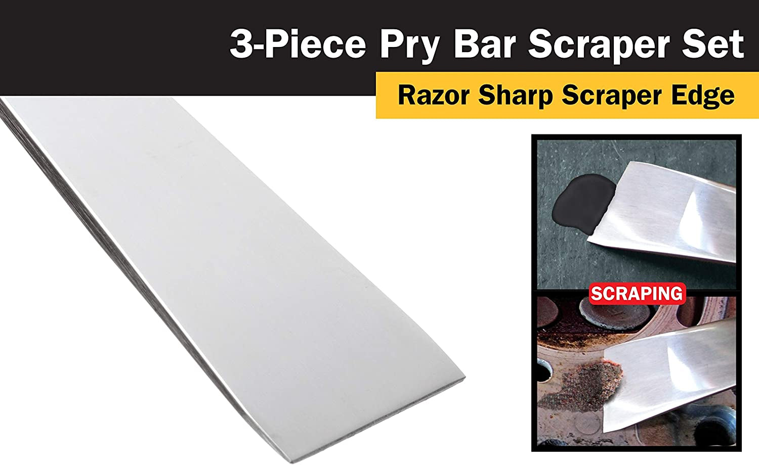 17007 3-Piece Stainless Steel Pry Bar Scraper Set,Silver