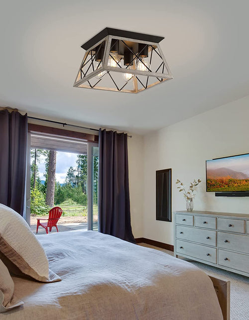 Load image into Gallery viewer, Farmhouse Ceiling Light Oak Semi Flush Mount Vintage 4-Light Square Rustic Island Light Fixtures for Entryway Hallway Dining Room Living Room Bedroom
