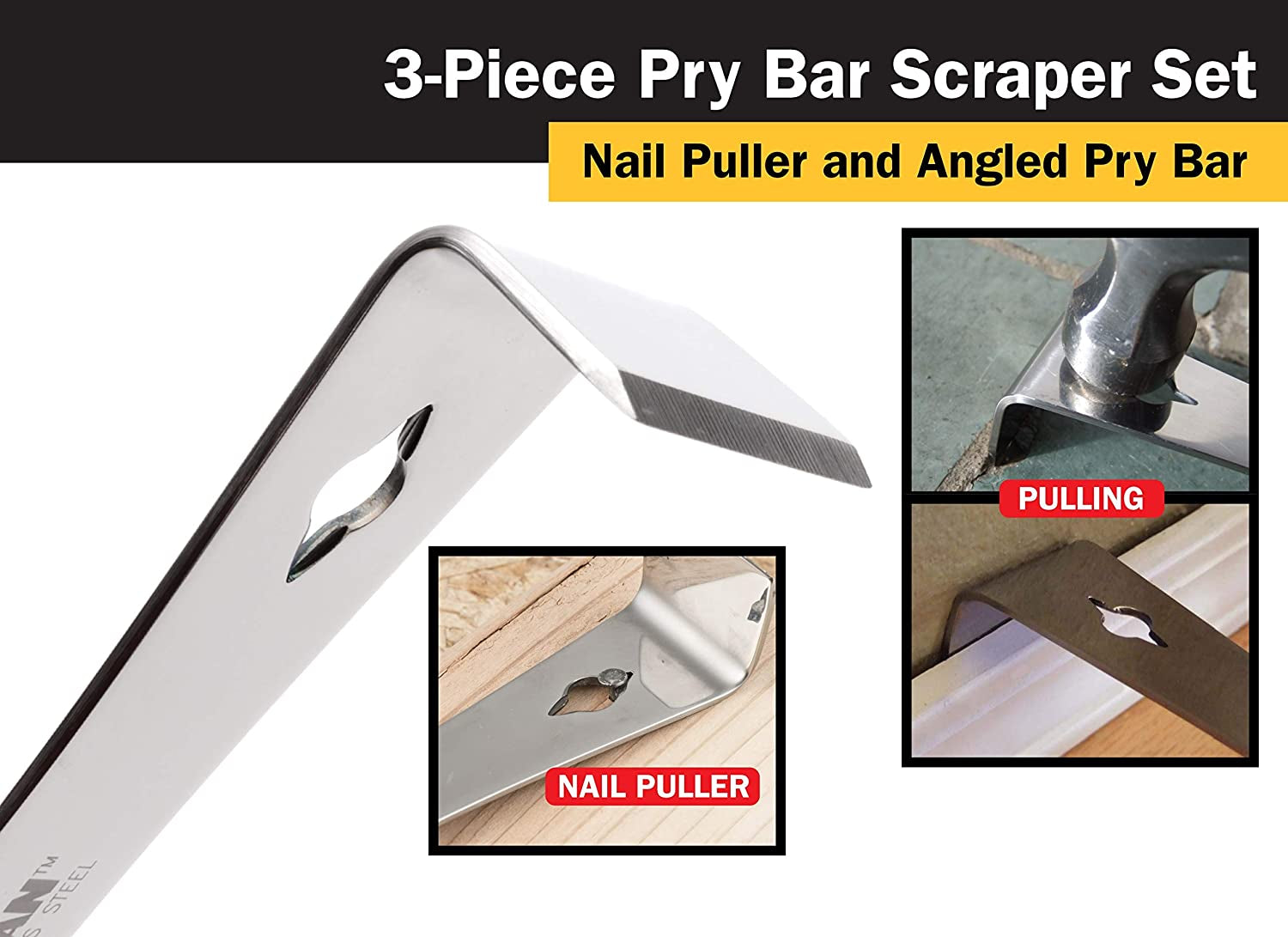 17007 3-Piece Stainless Steel Pry Bar Scraper Set,Silver