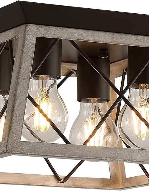 Load image into Gallery viewer, Farmhouse Ceiling Light Oak Semi Flush Mount Vintage 4-Light Square Rustic Island Light Fixtures for Entryway Hallway Dining Room Living Room Bedroom
