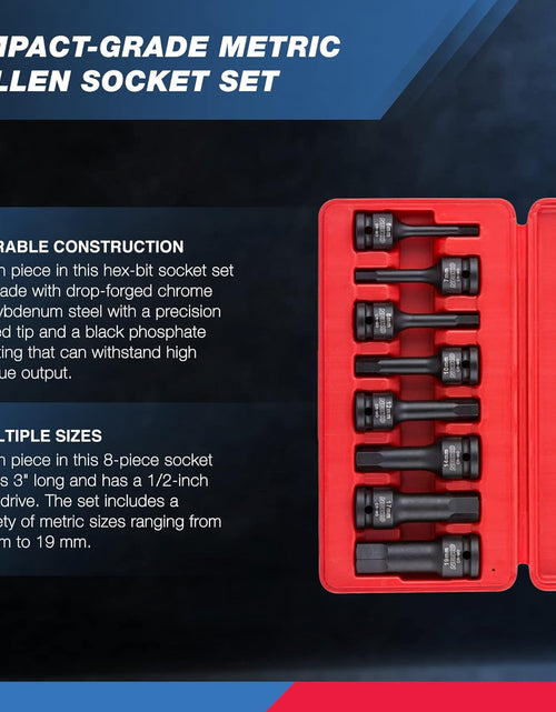 Load image into Gallery viewer, 01136B 1/2” Drive Allen Bit Socket Set | 8 Piece | MM | 6Mm to 19Mm | 3” Length | Cr-Mo Impact Grade
