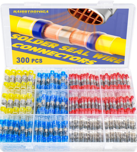 300PCS Solder Seal Wire Connectors- Marine Grade Heat Shrink Wire Connectors-Heat Shrink Butt Connectors-Self Solder for Marine,Stereo(30Yellow 70White 100Red 100Blue) Solder Sleeve