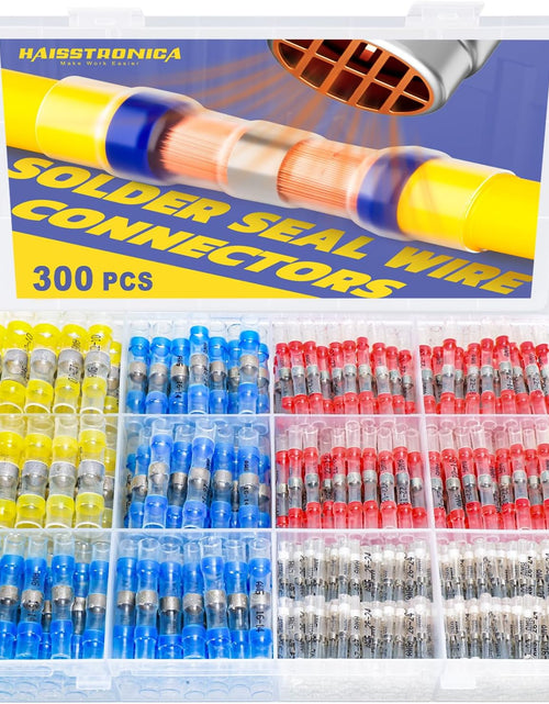 Load image into Gallery viewer, 300PCS Solder Seal Wire Connectors- Marine Grade Heat Shrink Wire Connectors-Heat Shrink Butt Connectors-Self Solder for Marine,Stereo(30Yellow 70White 100Red 100Blue) Solder Sleeve
