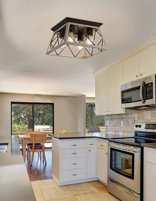 Load image into Gallery viewer, Farmhouse Ceiling Light Oak Semi Flush Mount Vintage 4-Light Square Rustic Island Light Fixtures for Entryway Hallway Dining Room Living Room Bedroom

