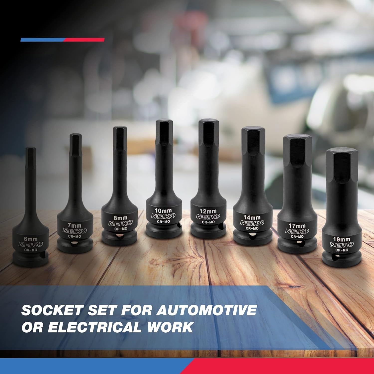 01136B 1/2” Drive Allen Bit Socket Set | 8 Piece | MM | 6Mm to 19Mm | 3” Length | Cr-Mo Impact Grade