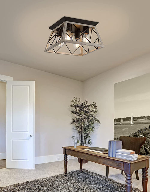 Load image into Gallery viewer, Farmhouse Ceiling Light Oak Semi Flush Mount Vintage 4-Light Square Rustic Island Light Fixtures for Entryway Hallway Dining Room Living Room Bedroom
