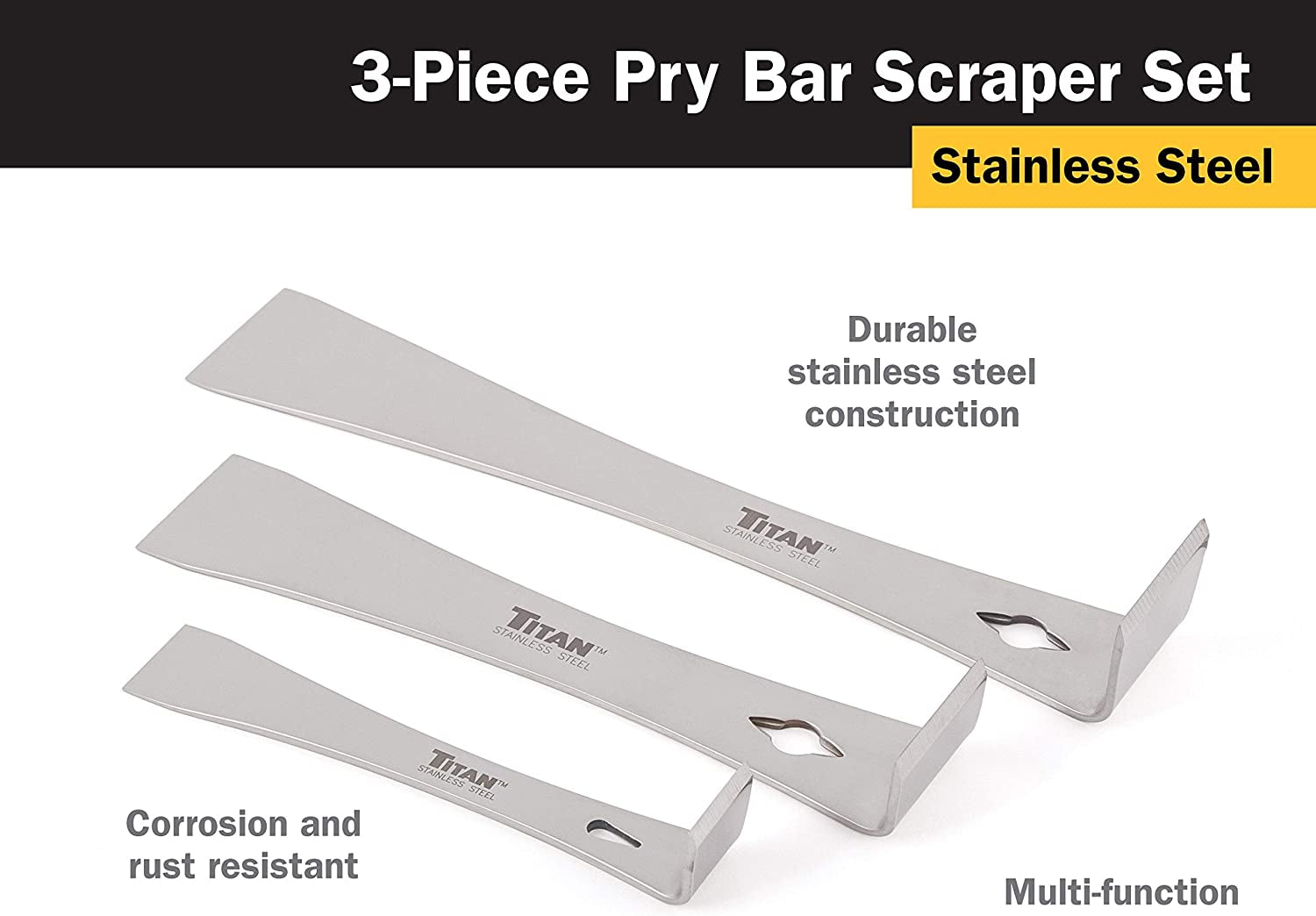 17007 3-Piece Stainless Steel Pry Bar Scraper Set,Silver