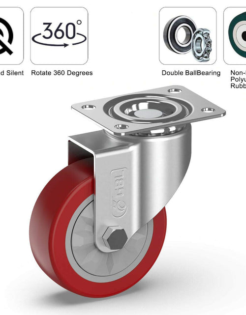 Load image into Gallery viewer, 4&quot; Heavy Duty Caster Wheels without Brakes + Screws - up to 1320Lbs - Set of 4 No Floor Marks Silent Castor for Furniture - Rubbered Trolley or Pallet Swivel Wheels - Silver Casters

