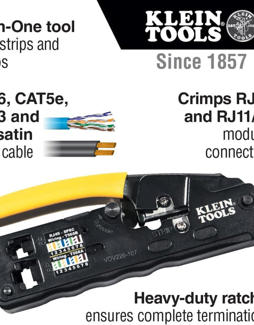 Load image into Gallery viewer, VDV226-107 Compact Ratcheting Modular Data Cable Crimper / Wire Stripper / Wire Cutter, CAT6, CAT5, CAT3, Flat-Satin Voice Cable
