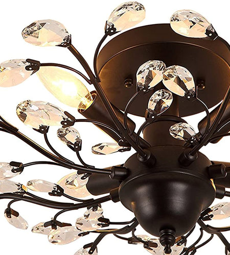 -Light Vintage Crystal Branches Chandeliers Black Ceiling Light Flush Mounted Fixture with 4 Light 160W 24.5" Dia