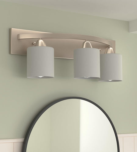 | Bathroom Vanity Light Bar | Interior Bathroom Lighting Fixtures with Modern Glass Shade | Bathroom Lights over Mirror | (Brushed Nickel, 3 Lights, E26 100W LED, Bulbs Not Included)