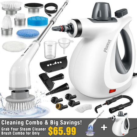 Pressurized Handheld Steam Cleaner & Rechargeable Spin Scrubber