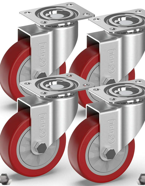 Load image into Gallery viewer, 4&quot; Heavy Duty Caster Wheels without Brakes + Screws - up to 1320Lbs - Set of 4 No Floor Marks Silent Castor for Furniture - Rubbered Trolley or Pallet Swivel Wheels - Silver Casters
