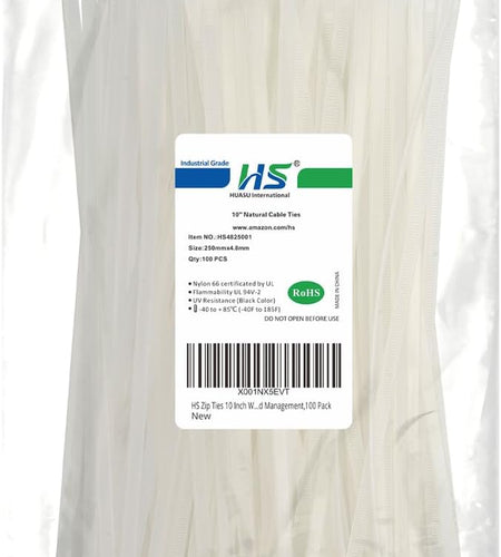 Zip Ties 10 Inch White 50 LBS Nylon Medium Clear Cable Ties Straps Strong for Bike/Car/Cord Management,100 Pack