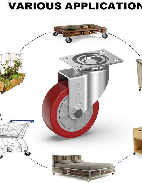 Load image into Gallery viewer, 4&quot; Heavy Duty Caster Wheels without Brakes + Screws - up to 1320Lbs - Set of 4 No Floor Marks Silent Castor for Furniture - Rubbered Trolley or Pallet Swivel Wheels - Silver Casters
