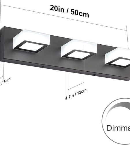 3 Light Dimmable Bathroom Vanity Light LED Modern Matte Black Vanity Wall Light Acrylic Stainless Steel Bathroom Vanity Lighting Fixtures
