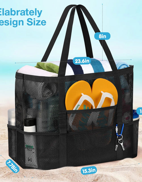 Load image into Gallery viewer, Mesh Beach Bag , Safe Mesh Tote Bag for Picnic Women Oversized Beach Tote Bag with 9 Small Pockets (Black)
