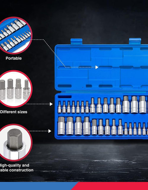 Load image into Gallery viewer, 10288A Allen Hex Bit Socket Set, 32 Piece SAE and Metric Allen Socket Set, Allen Head Hex Key Socket Set Made with S2 Steel
