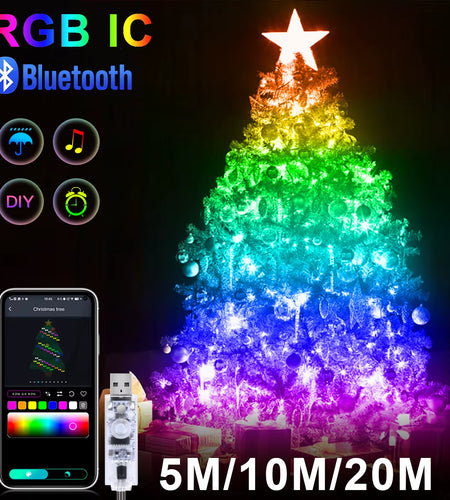 Dreamcolor RGB IC Led Strip WS2812B Smart Bluetooth Control Fairy String Lights Christmas Garland Waterproof Curtain Party Decor