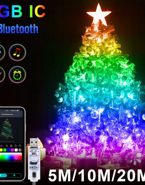 Load image into Gallery viewer, Dreamcolor RGB IC Led Strip WS2812B Smart Bluetooth Control Fairy String Lights Christmas Garland Waterproof Curtain Party Decor
