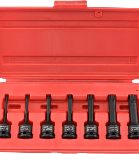 01132B 3/8” Drive Torx Star Driver Bit Socket Set 7 Piece T20 to T60 3” Length Cr-Mo Impact Grade