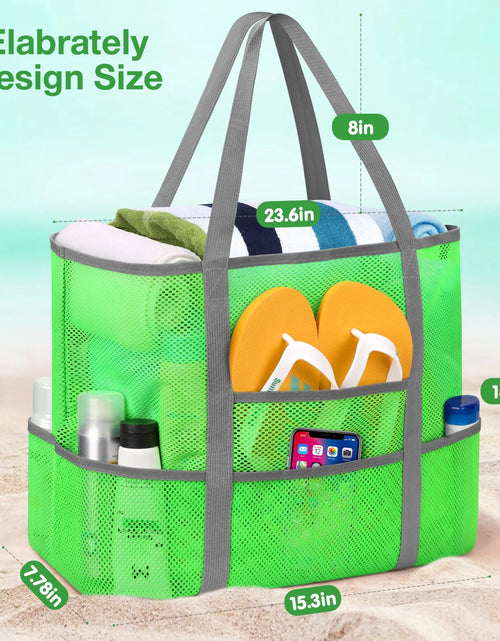 Load image into Gallery viewer, Mesh Beach Bag, Mesh Tote Bag for Women Oversized Beach Tote Bag with 9 Pockets (Green)
